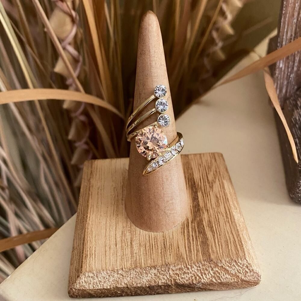 Champagne CZ Cocktail Ring – Gold Tone Brass, Size 6